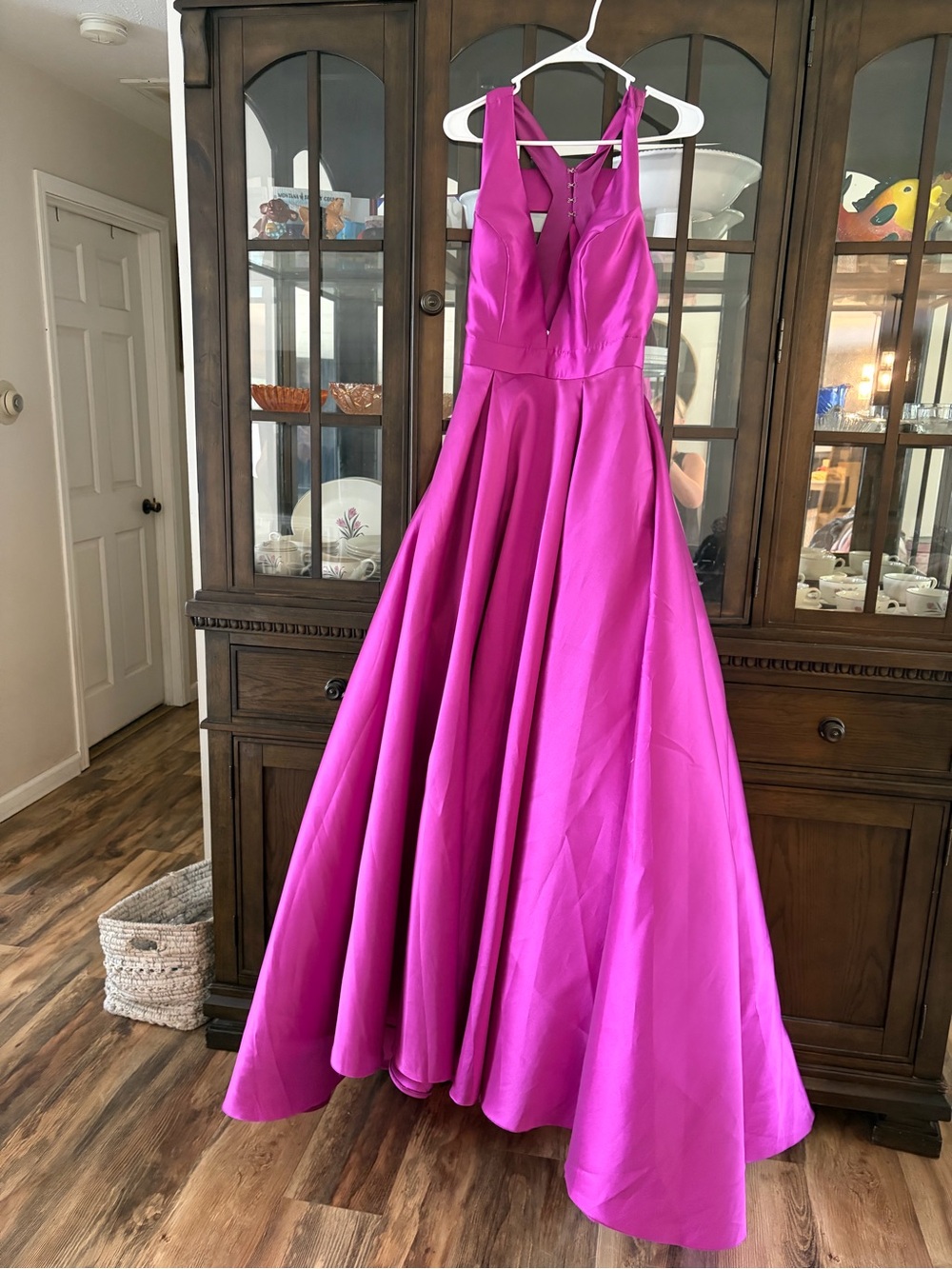 JVN by Jovani Fuchsia Satin A-Line Prom Gown